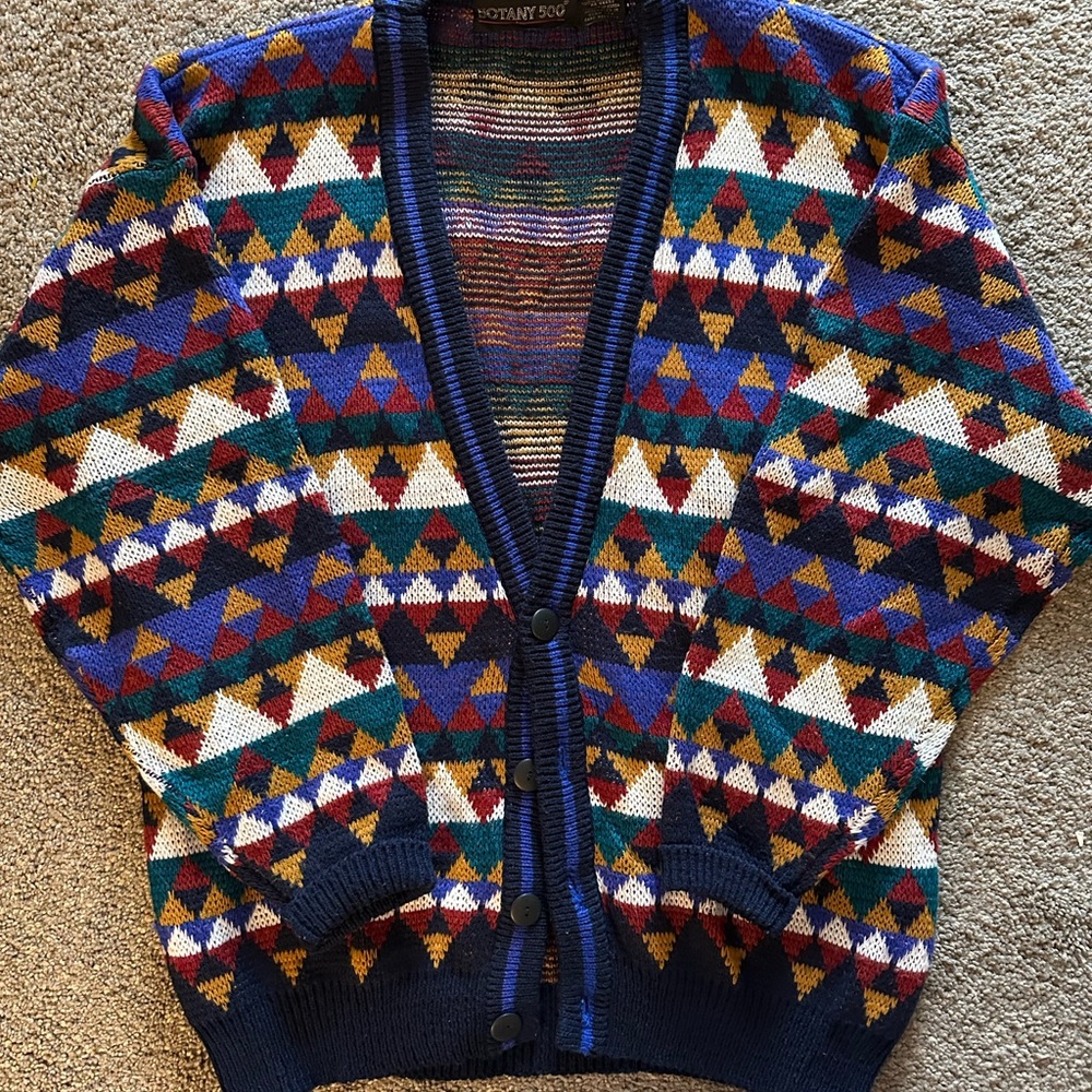 Botany 500 Men's Geometric Cardigan - Blue, Red, Green, Cream